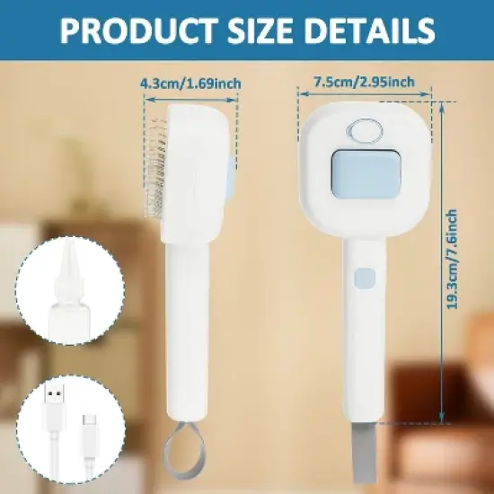 BABYYER 3 in 1 Pet Steam Brush, Auto Cleaning Dog Cat Hair, Removal Comb Rechargeable Cat Grooming Brush for Long and Short Hair image {3}