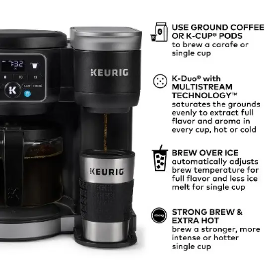 Keurig K-Duo Hot & Iced Single-Serve & Carafe Coffee Maker Black: Electric Drip Coffee Pot, 72 oz Capacity image {2}