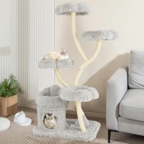 Tangkula Freestanding Cat Tower Tall Cat Tree w/ four Flower-shaped Platforms Cat Condo image {3}