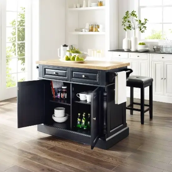 Oxford Kitchen Island with Square Seat Stools Black - Crosley image {2}