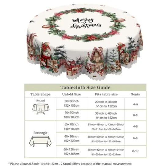 LOVEVOOK 60x86 Inch Rectangle Christmas Tablecloth, Winter Snowman Trees Red Washable Table Cover for Party Picnic Dinner Holiday Decor image {2}