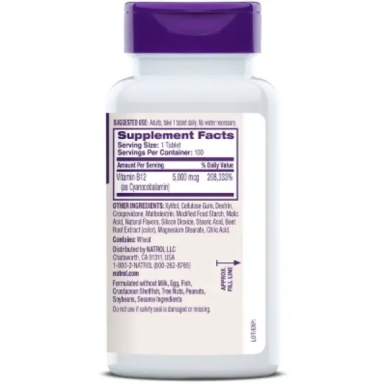 Natrol Vitamin B12 to Support a Healthy Nervous System and Energy Metabolism - Fast Dissolve Tablets - Strawberry - 60ct image {1}