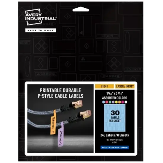 Avery Cable Labels, P-Style, 1.02" x 3.3", 8 Colors, 240ct (61541) image {9}
