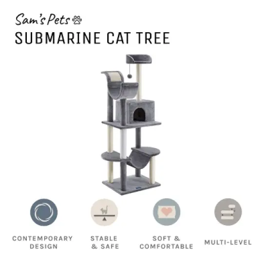 Sam's Pets Submarine 60" Gray Hard Box Cat Tree image {6}