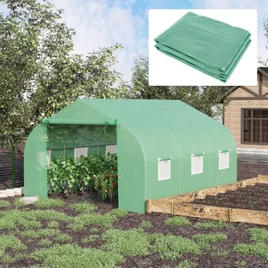 Outsunny Greenhouse Replacement Cover for 11.5' x 10' x 6.5' Walk-in Tunnel PE Hot House Plastic Cover with Zipper Door and 6 Roll Up Windows (Frame Not Included) image {1}