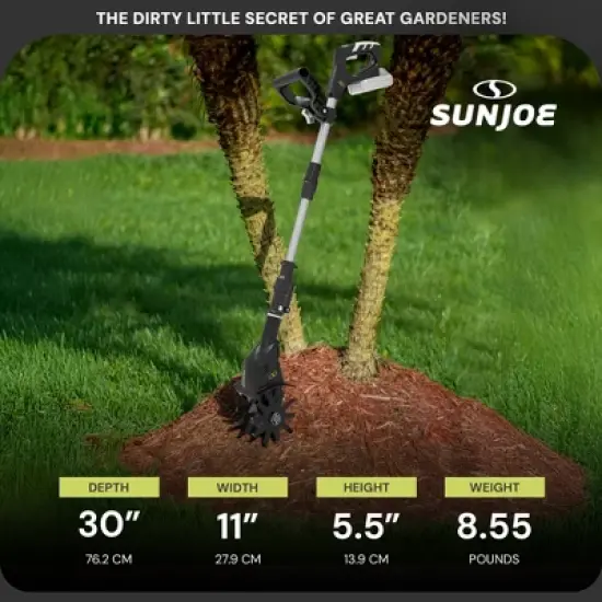 Sun Joe 24V Cordless Garden Tiller Cultivator Kit with Battery and Charger for Weeding, Soil Aeration and Prepping Plant Beds, Black, 24V-TLR-LTE image {2}