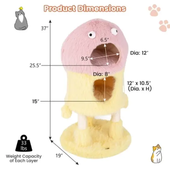 Tangkula Monster-Themed Cat Tree w/ 2 Private Condos Long Plush Sisal Scratching Posts image {8}