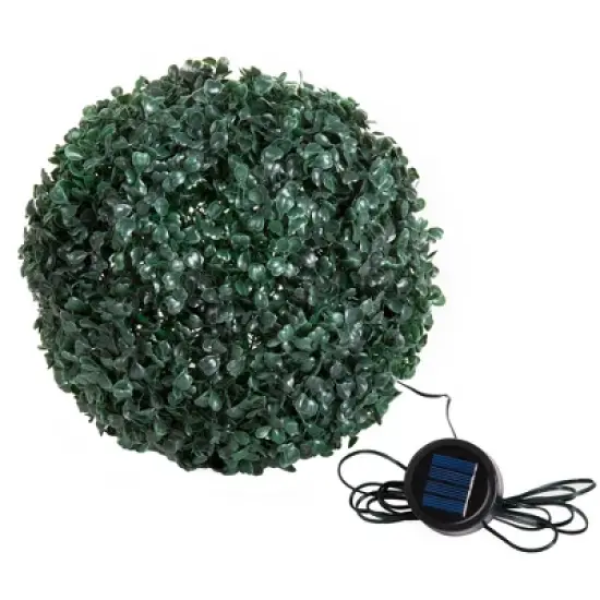 Solar Powered LED Faux Topiary Ball Pair Set of 2 Pre-lit Artificial Boxwood Balls with Rechargeable Battery Outdoor Greenery Decor by Pure Garden image {2}