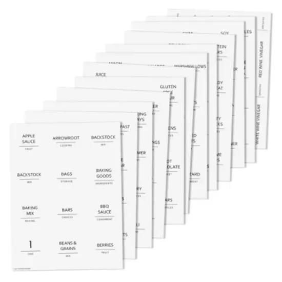 Talented Kitchen 157 Pantry Organization Labels for Food Storage Containers, Preprinted Black All Caps on Matte Vinyl Stickers for Minimalist Kitchen image {6}