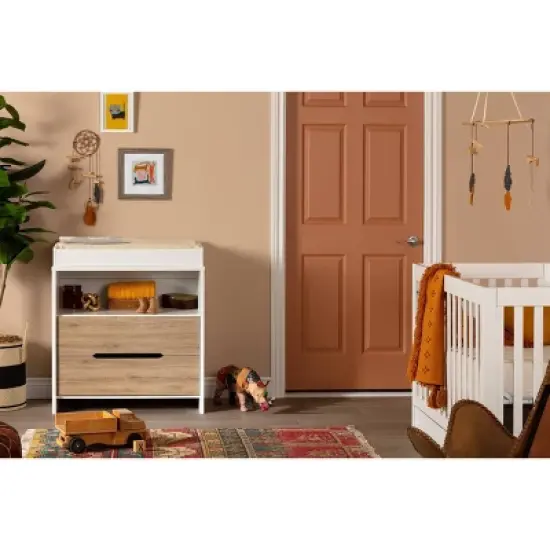 Cookie Changing Table - Pure White and Rustic Oak - South Shore image {2}