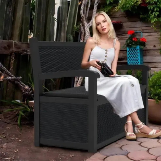 Chic Crate 70 Gallon Bench Deck Box Durable Resin Outdoor Storage And Organization image {5}