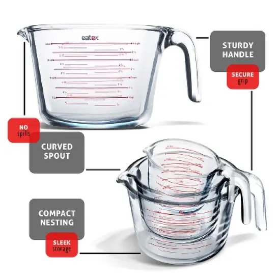 JoyTable Glass Measuring Cups Set, Liquid Measuring Cups, Glass Measuring Cup Set image {3}
