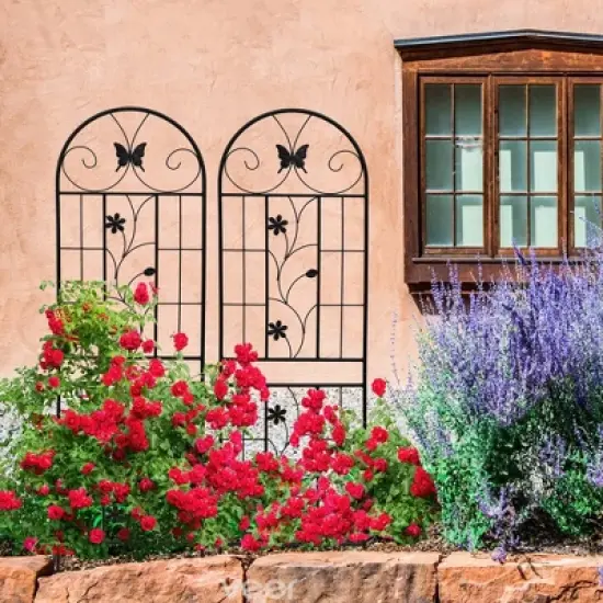 Syemin Patio Decorative Screens, Iron Arch Decoration Garden Trellis, for Outdoor for Climbing Plants Support, Flowerbed, Black, 19.7"*8.3"*71" image {5}