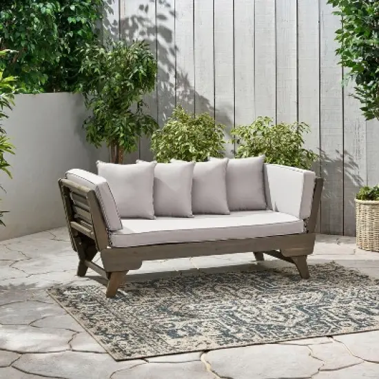 Christopher Knight Home Aldrich Outdoor Acacia Wood Expandable 82" Daybed Sofa with Cushions image {3}