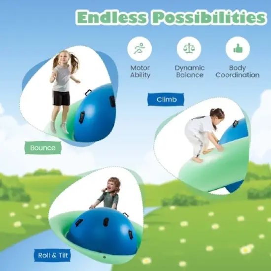 Costway 7.5 FT Inflatable Dome Rocker Bouncer with 6 Handles Fun Outdoor Game for Kids Green/Pink image {3}