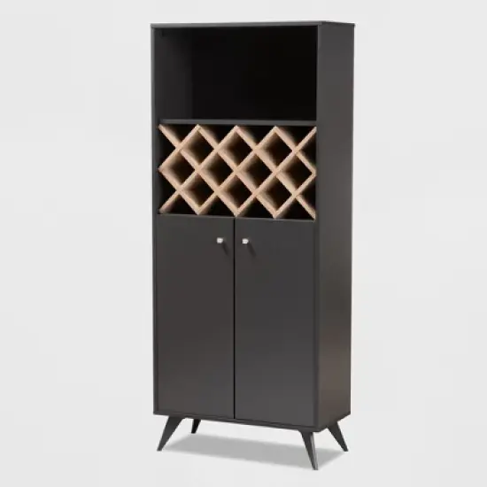 Serafino and Oak Finished Wood Wine Cabinet - Baxton Studio image {9}