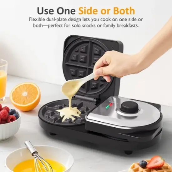 Heynemo Dual Waffle Maker: Heart Waffle & Classic Waffle Iron with 2 Adjustable Temp Knobs, Nonstick Waffle Machine with Indicator Light image {8}