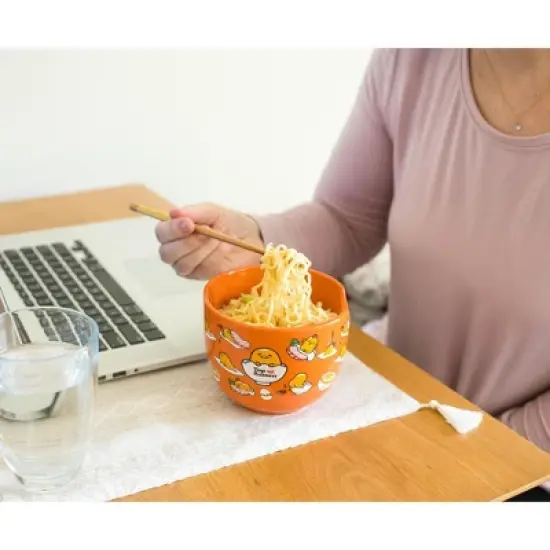 Silver Buffalo Sanrio Gudetama Japanese Top Ramen Dinnerware Set | 20-Ounce Ramen Bowl, Chopsticks image {5}