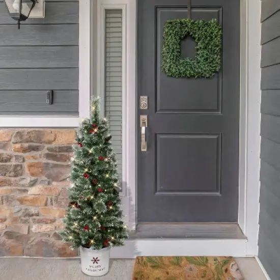 Puleo 4.5' Pre-Lit Potted Pine Artificial Christmas Tree image {3}