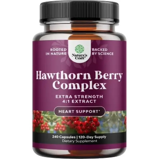 Extra Strength Hawthorn Berry Capsules, 4:1 Hawthorn Extract Digestion & Heart Health Supplement for Men & Women, Nature's Craft, 240ct image {4}
