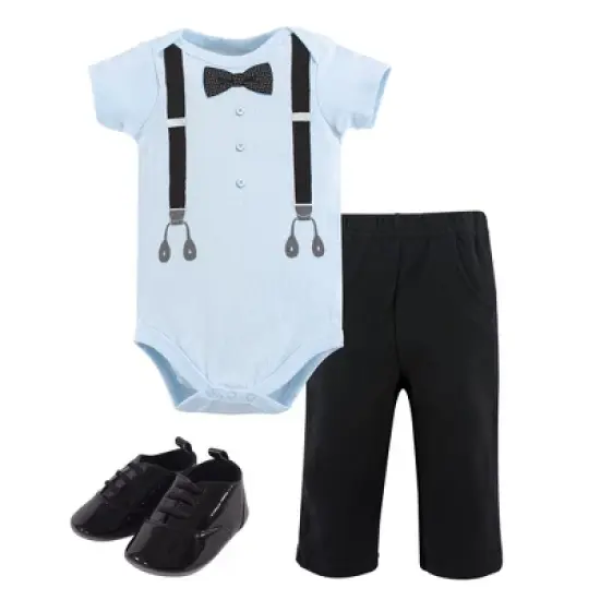 Little Treasure Baby Boy Cotton Bodysuit, Pant and Shoe 3pc Set, Ladies Man Short-Sleeve image {2}