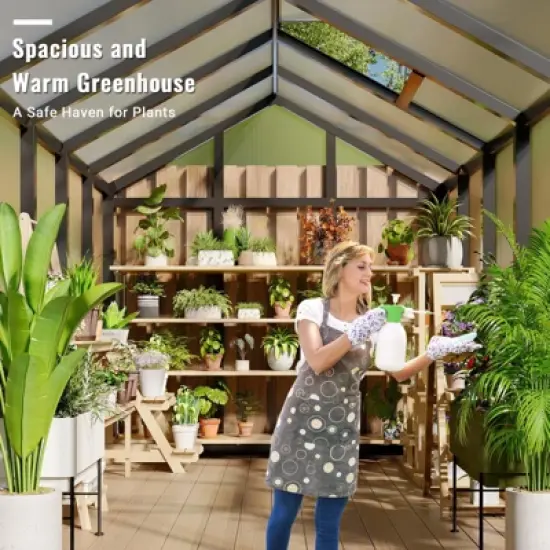 6x10 Ft Aluminum Frame Polycarbonate Accessible Greenhouses with Roof Vents and Sliding Doors Suitable for Outdoor Gardens and Backyards, Black image {2}