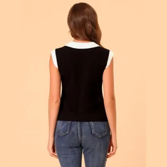 Allegra K Women's Contrast Flat Collar Stretchy Cap Sleeve Casual Blouse image {4}