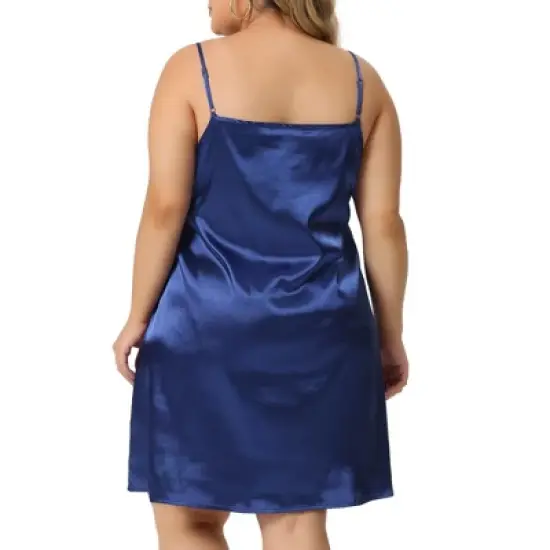 Agnes Orinda Women's Plus Size 2023 Spaghetti Strap Adjustable Lace Insert Satin Cami Nightdress image {3}