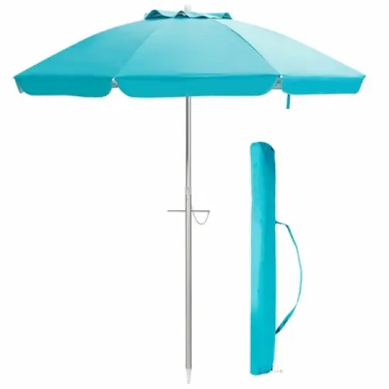 Costway 6.5 FT Patio Beach Umbrella Sun Shade Tilt Aluminum Sports Portable Carry Bag Multicolor/Blue/Turquoise/Beige image {1}