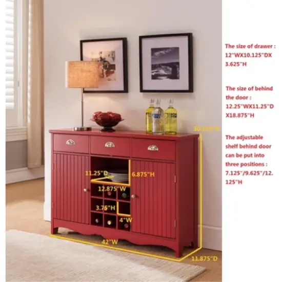 Kings Brand Furniture Buffet Server Console Table With Wine Storage, Red image {2}