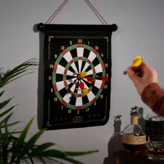 Foster & Rye Double Sided Games Set with Magnetic Dart Board and Hunting Target Bullseye Drinking Game, Hang Anywhere, Includes 6 Darts image {1}