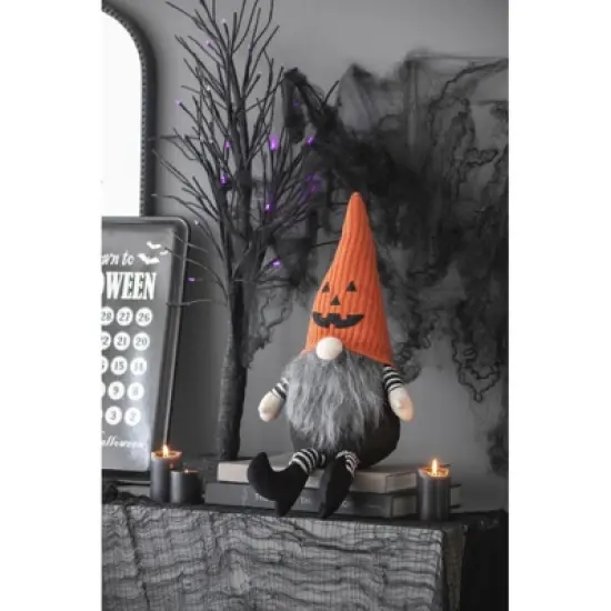 Yukimo 10.2x5.5x23.5" Fabric Sitting Gnome with White Hat Spider, for Halloween Decor image {8}