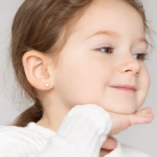 Girls' Classic Polished Heart Screw Back Sterling Silver Earrings - In Season Jewelry image {4}