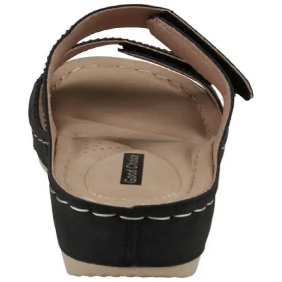 GC Shoes Rea Velcro Double Band Embellished Comfort Slide Wedge Sandals image {2}