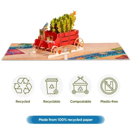 Paper Love 3D Christmas Tree Wagon Pop Up Christmas Card, 100% Recycled and Eco-Friendly, 8" x 6" Cover - With Note Tag image {4}