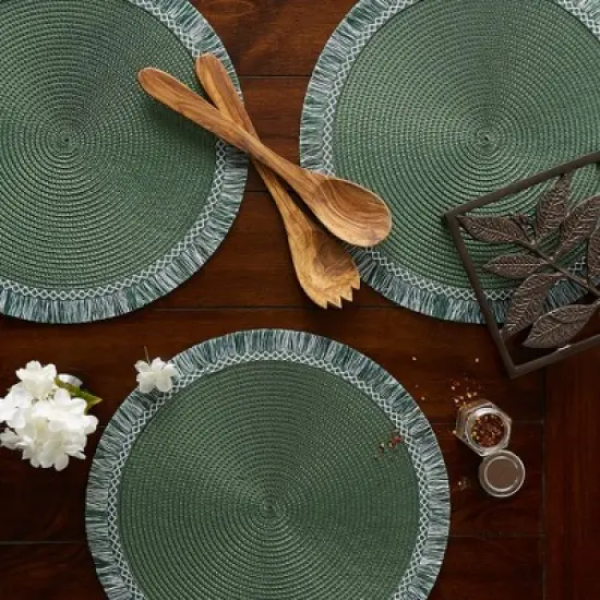 DII Fringe Placemat Set 6 Piece, Dark Green, 14.75" Dia image {5}