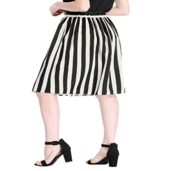 Allegra K Women's Stripes Button Front Elastic Back A-Line Midi Skirt image {5}