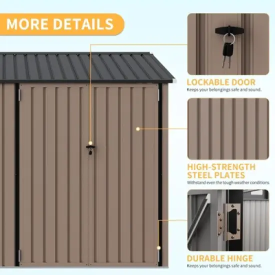 6x8 FT Outdoor Metal Storage Shed, Large Lockable Garden Tool Shed with Updated Frame Structure, Utility Tool Storage House for Backyard image {5}