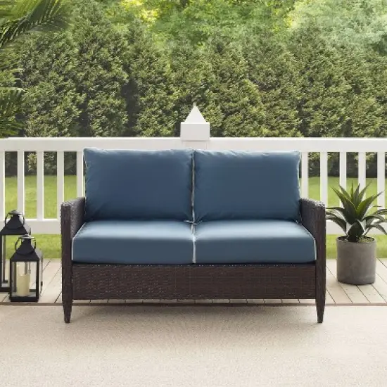 Kiawah Outdoor Wicker Loveseat Blue - Crosley image {5}