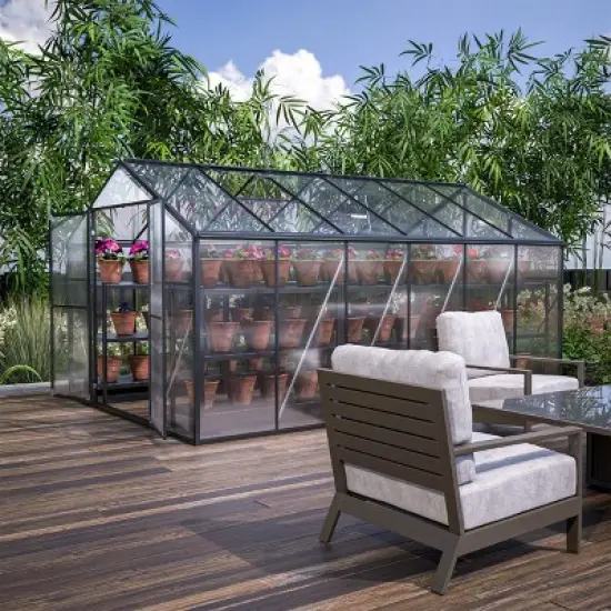 Outdoor 6x8 FT Greenhouse, Aluminum Large Walk-in Greenhouse, Polycarbonate Greenhouse with Quick Setup Structure and Roof Vent-Coolbibila image {7}