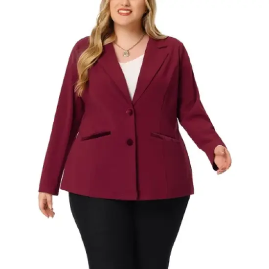 Agnes Orinda Women's Plus Size Button Down Notched Lapel Office Blazers image {7}