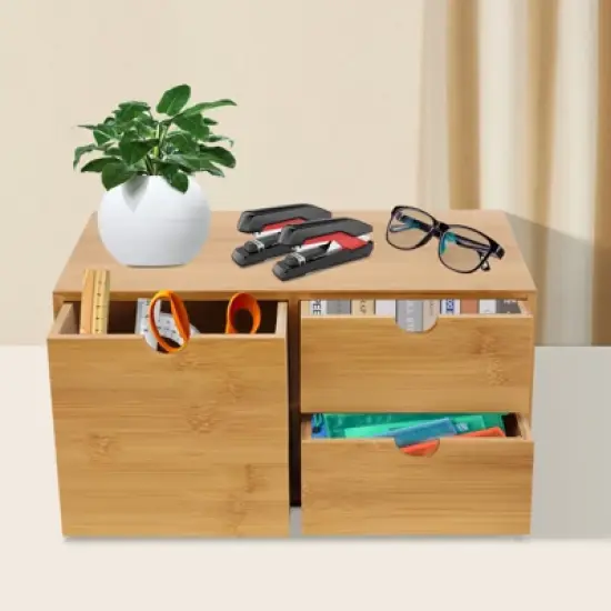 YIYIBYUS Bamboo Desk Organizer Desk Drawer Tabletop Storage image {2}