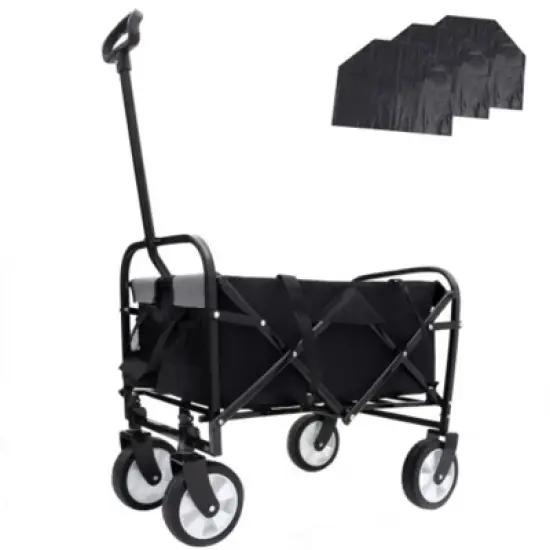 FURNIinspire Outdoor Serving Carts Foldable Wagon Cart Beach Wagon Utility Wagon Grocery Cart 3pcs plastic Liner Cover, Black, 25.98"*17.32"*37.4" image {5}