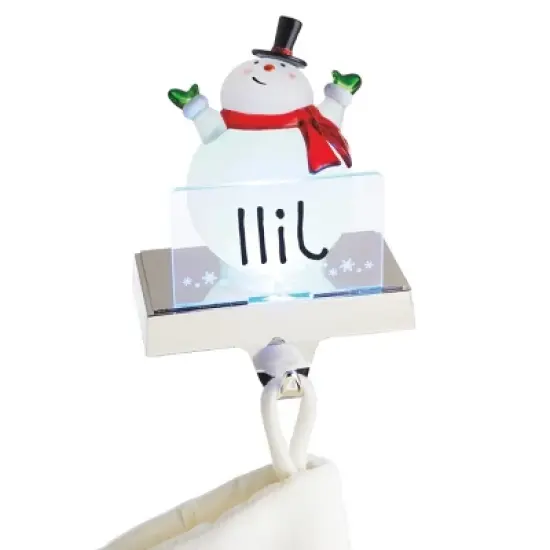Ganz 6.75" White and Red LED Lighted Frosted Snowman Christmas Stocking Holder Foralization image {1}