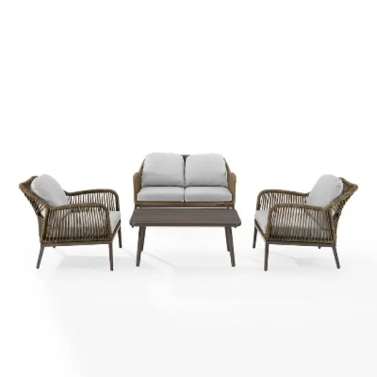 Haven 4pc Outdoor Wicker Conversation Set - Light Gray - Crosley image {2}