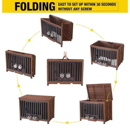 Aivituvin Wooden Dog Crate with Folding Design | Strong Iron Door-AIR100/100-B image {6}