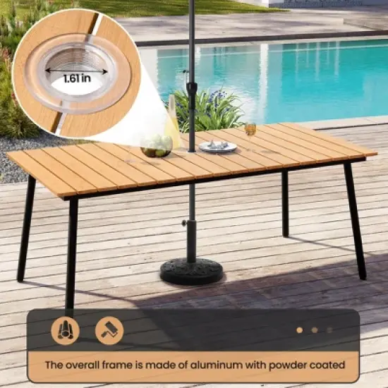 Crestlive Products Outdoor Dining Set Patio Dining Table with chairs Wooden-Like Top and Aluminum Frame Umbrella Hole image {5}