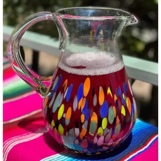Dos Sue��os Mexican Hand Blown  Pitcher - Confetti Carmen Design - 84oz image {2}