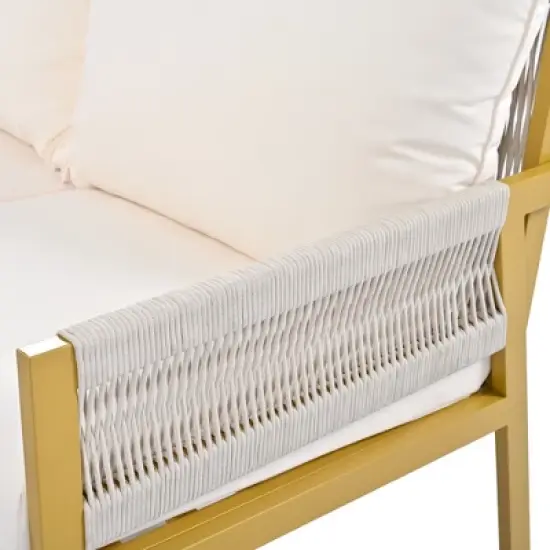 Lycvki 4-Piece Rope Patio Conversation Set with Glass Table and Cushion image {12}