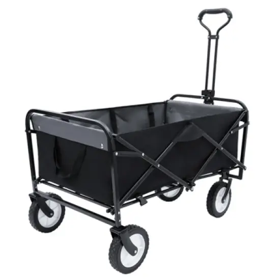 DOMETOUR Collapsible Foldable Wagon Cart with Straps, All-Terrain Wheels, 360lbs Capacity for Camping, Shopping, Sports, Gardening, Fishing, Black image {1}